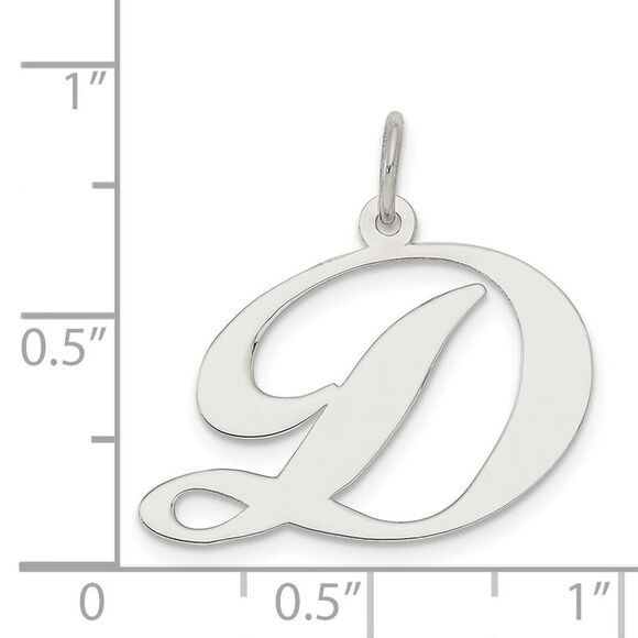 Sterling Silver, Ella Collection, LG Fancy Script Initial D Pendant - Picture 4 of 5